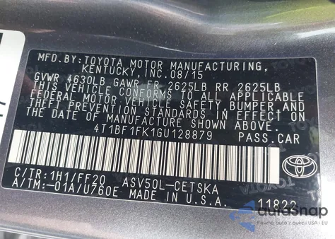 2016 Toyota Camry Se z USA, uszkodzony, nr VIN 4T1BF1FK1GU128879